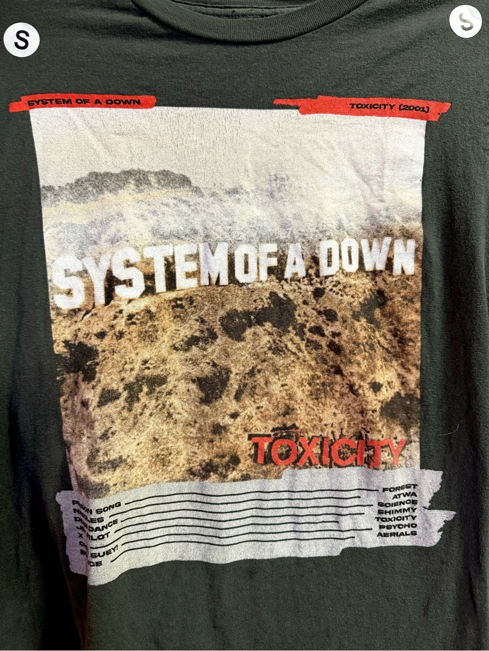 System of a Down 2001 Toxicity Album Tee w/ Track Listing Graphic T-Shirt Size S